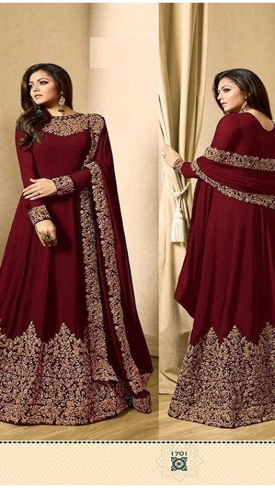 Floor Length Anarkali For Women's In Maroon Color With Heavy Georgette