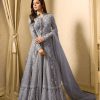 Drashti Dhami Grey Embroidered Georgette Net Anarkali Suit