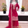 Latest Maroon Color Georgette Embroidery Sequence Work Sharara Suit
