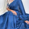 Lovely Blue Color Gadhawal Chex Arca Work Partywear Designer Style Saree