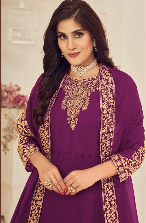 Marvelous Purple Color Georgette Cording Stone Work Anarkali Suit - Image 2