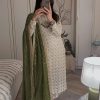 Pretty White Color Sequence Salwar Suit With Mehndi Dupatta