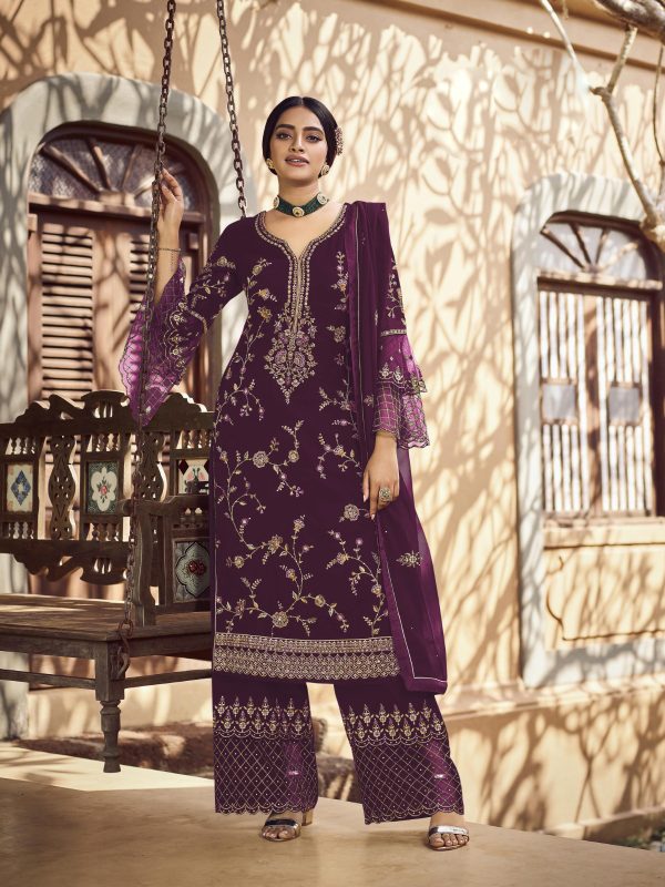 Special Purple Color Georgette Embroidery Stone Work Sharara Suit