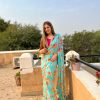 Stylish Blue Color Digital Print Georgette With Ruffle Lace Saree