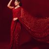 Stylish Red Color Georgette Embroidery Sequence Work Saree