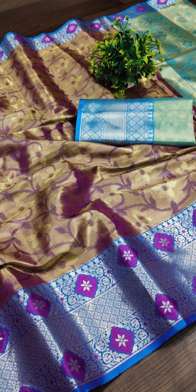 Superb Grey Color Soft & Pure Organic Silk Gold Zari Saree