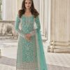 Adorable Light Green Color Butterfly Net And Embroidery Work Sharara