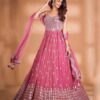 Aglow Pink Color Party Wear Heavy Sequence Work Gown