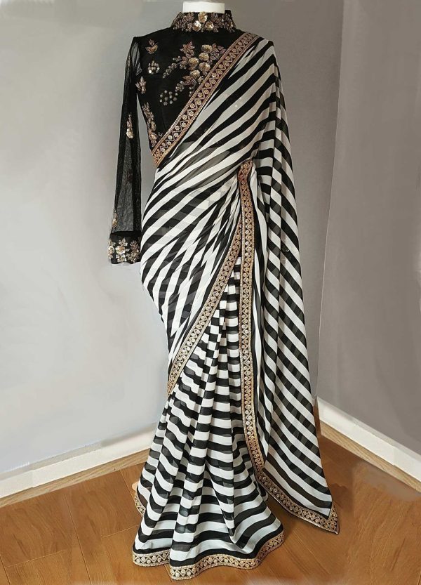 attractive-black-white-color-georgette-with-digital-printed-saree