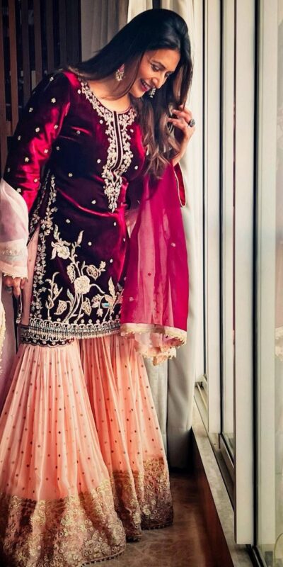 KD 1138 Maroon Top : Heavy Velvet Work : Thread Work Wedding, Party, Festive, Events Etc. Thread Work Sharara @2049 | Casual Suits, Creative suits, Designer Suits, Palazzo Suits, Party Wear Suits, Salwar suit, Straight Suits