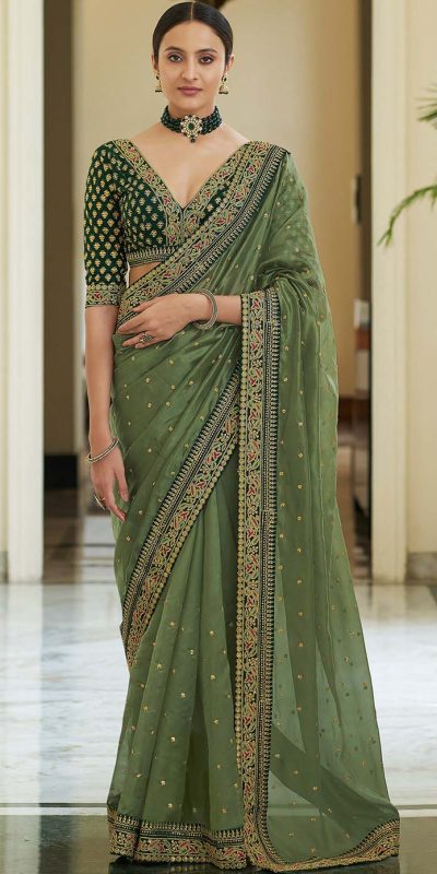 dazzling-green-color-heavy-border-vichitra-silk-wedding-saree