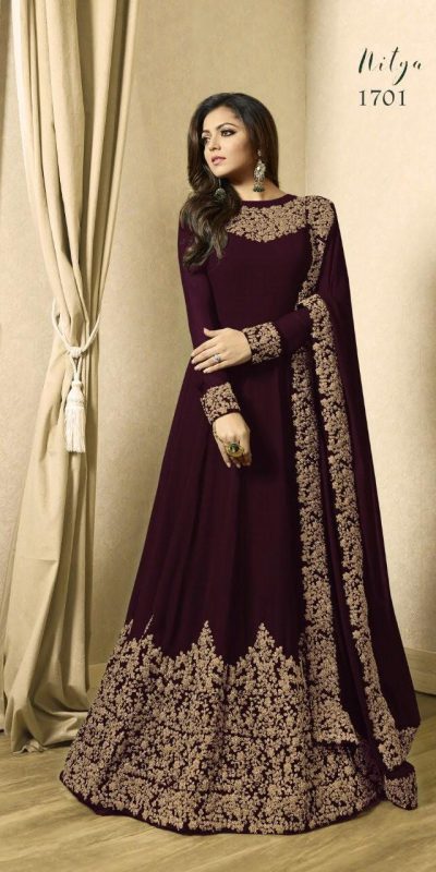 Floor Length Anarkali For Women's In Brown Color With Heavy Georgette