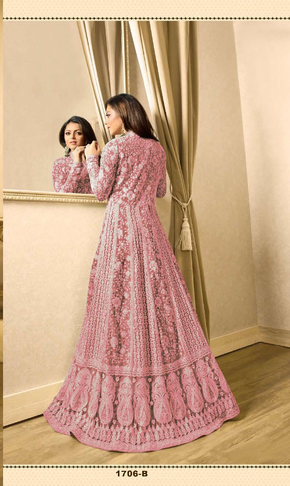 T 1706 PinkColor: PinkFabrics: Top Fabric :Georgette Bottom Fabric : Santoon Dupatta Fabric : NazmeenStitch Type: Semi-Sttiched | Anarkali Suits, Bollywood Anarkali, Creative-Anarkali, Designer Anarkali, Embroidered Anarkali, Party Wear Anarkali