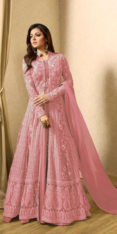 T 1706 PinkColor: PinkFabrics: Top Fabric :Georgette Bottom Fabric : Santoon Dupatta Fabric : NazmeenStitch Type: Semi-Sttiched | Anarkali Suits, Bollywood Anarkali, Creative-Anarkali, Designer Anarkali, Embroidered Anarkali, Party Wear Anarkali