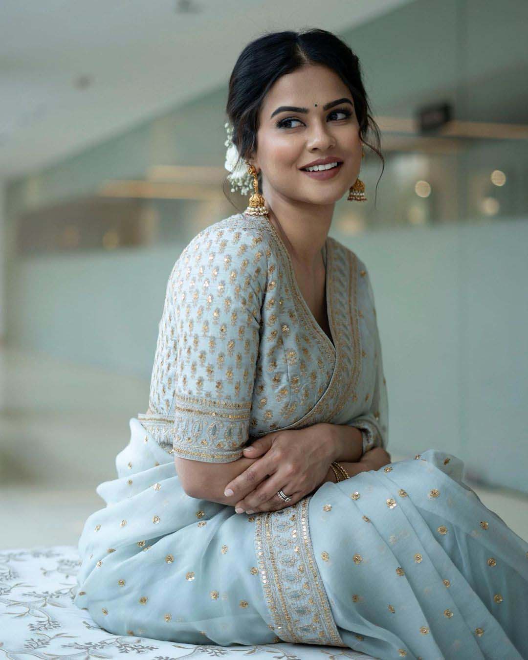 KT 274 Multi Color Saree : Soft Organza Silk Work : Fancy Thread With Sequins Work Casual, Party Wear, Wedding Sky Blue Sequins Saree@1699/- | Bollywood Sarees, Creative Sarees, Designer Sarees, Embroidered Sarees, Ethnic Saree, Party Wear Sarees, Sarees