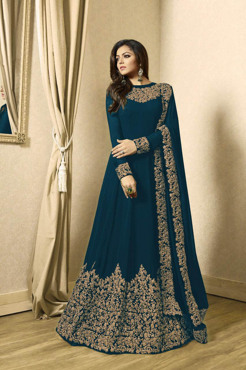 Color : Peacock BlueSet Content : 1 Top :: 1 Bottom :: 1 DupattaFabrics : Top Fabric :Georgette Bottom Fabric : Santoon Dupatta Fabric :Nazmeen | Anarkali Suits, Bollywood Anarkali, Creative-Anarkali, Designer Anarkali, Embroidered Anarkali, Party Wear Anarkali