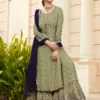 Green Blue Georgette Embroidered Sharara Suit With Real Mirror Work