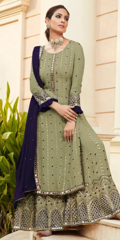 FC 9704 Green Blue Top : Georgette Work : Embroidery Work, Mirror Work Wedding, Festive, Events Black Georgette Embroidered Sharara @2099 | Casual Suits, Creative suits, Designer Suits, Palazzo Suits, Party Wear Suits, Salwar suit, Straight Suits