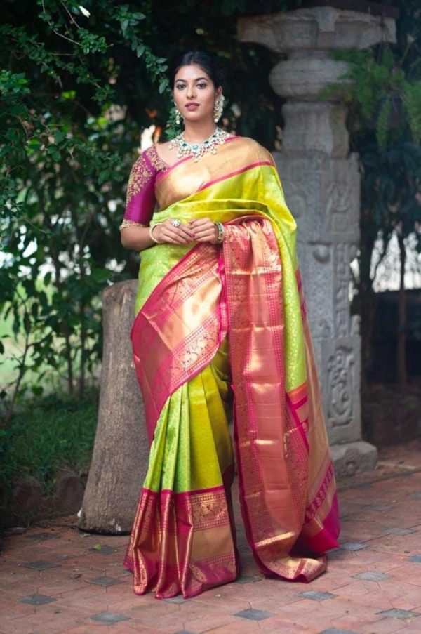 KP 4018 Green Color Soft Lichi Silk Jacquard Work Saree Casual, Party Wear, Wedding, Events Etc. Expected Delivery 4-6 Working Days @1499/- | Bollywood Sarees, Creative Sarees, Designer Sarees, Embroidered Sarees, Ethnic Saree, Modern Digital sarees, Party Wear Sarees, Sarees