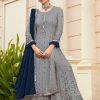 Grey And Blue Embroidered Sharara Suit With Real Mirror Work