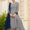 Grey And Blue Embroidered Sharara Suit With Real Mirror Work