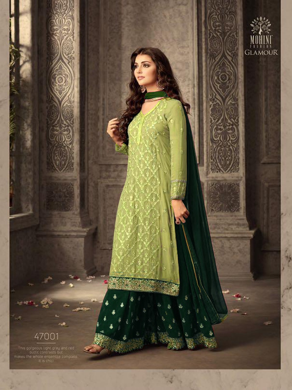 MOHINI 47001 LIGHTGREEN-GREENColor: LightgreenFabrics: Top :- Faux Georgette Embroidery And Stone Work Dupatta:- Nazmin Embroidery Work Lace | Casual Suits, Creative suits, Designer Suits, Palazzo Suits, Party Wear Suits, Salwar suit, Straight Suits