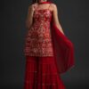 NSR 1301 Red Top : Georgette Work : Heavy Embroidery With Real Mirror Work Sharara : Georgette Wedding, Party, Festive, Events @1849/- | Casual Suits, Creative suits, Designer Suits, Palazzo Suits, Party Wear Suits, Salwar suit, Straight Suits