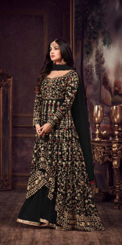 Maisha 5608 Black Top : Heavy Net Work : Heavy Embroidery Coding With Diamond Work Bottom : Santoon Wedding, Party, Festive @3299/- | Anarkali Suits, Bollywood Anarkali, Creative-Anarkali, Designer Anarkali, Embroidered Anarkali, Party Wear Anarkali