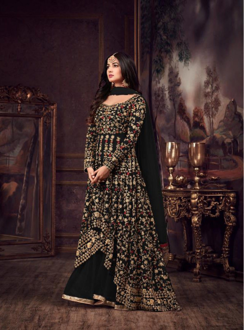 Maisha 5608 Black Top : Heavy Net Work : Heavy Embroidery Coding With Diamond Work Bottom : Santoon Wedding, Party, Festive @3299/- | Anarkali Suits, Bollywood Anarkali, Creative-Anarkali, Designer Anarkali, Embroidered Anarkali, Party Wear Anarkali