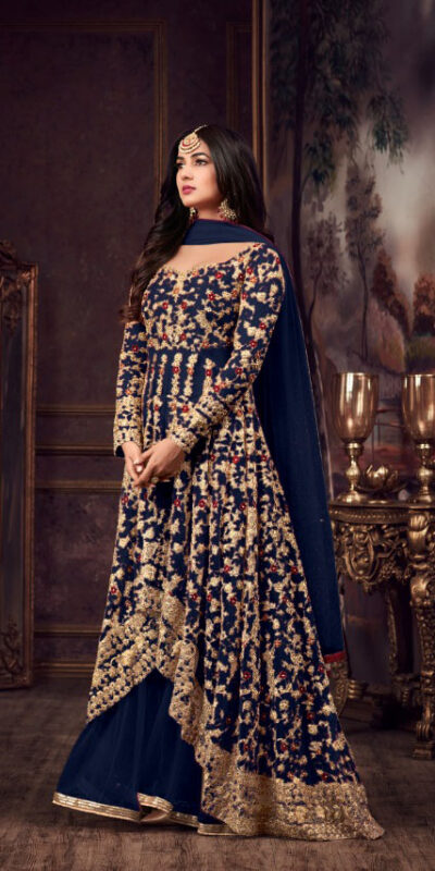 Maisha 5608 Blue Top : Heavy Net Work : Heavy Embroidery Coding With Diamond Work Bottom : Santoon Wedding, Party, Festive @3299/- | Anarkali Suits, Bollywood Anarkali, Creative-Anarkali, Designer Anarkali, Embroidered Anarkali, Party Wear Anarkali