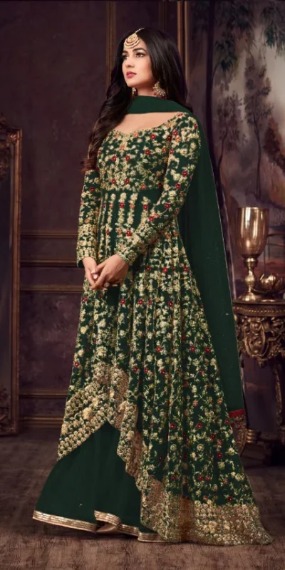 Maisha 5608 Green Top : Heavy Net Work : Heavy Embroidery Coding With Diamond Work Bottom : Santoon Wedding, Party, Festive @3299/- | Anarkali Suits, Bollywood Anarkali, Creative-Anarkali, Designer Anarkali, Embroidered Anarkali, Party Wear Anarkali