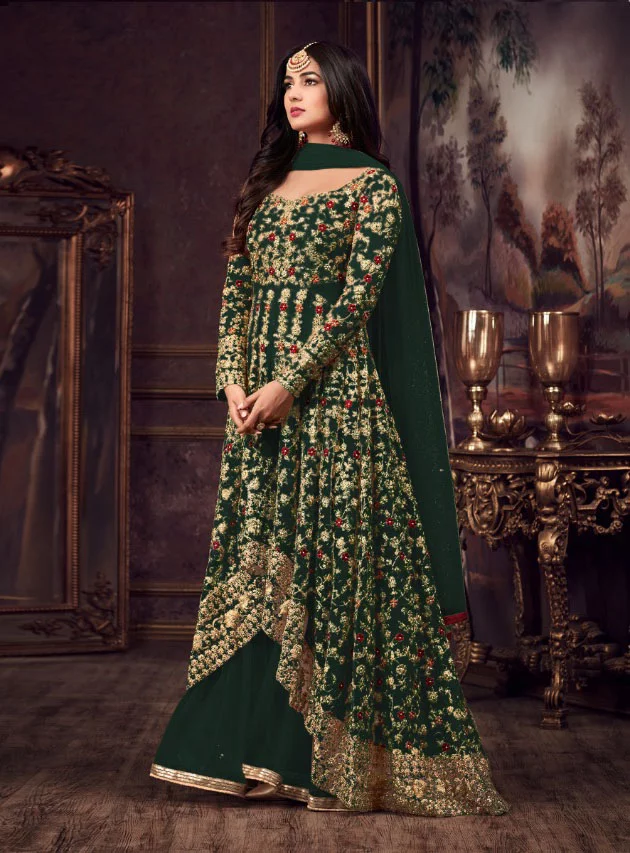 Maisha 5608 Green Top : Heavy Net Work : Heavy Embroidery Coding With Diamond Work Bottom : Santoon Wedding, Party, Festive @3299/- | Anarkali Suits, Bollywood Anarkali, Creative-Anarkali, Designer Anarkali, Embroidered Anarkali, Party Wear Anarkali