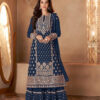 Navy Blue Georgette Sequins Sharara Suit