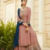 Peach Georgette Embroidery Sharara Suit With Real Mirror Work