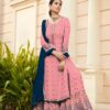 Pink Blue Georgette Embroidered Sharara Suit With Real Mirror Work