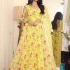 The Simple & Beautiful Yellow Color Silk Organza with Digital Printed Gown