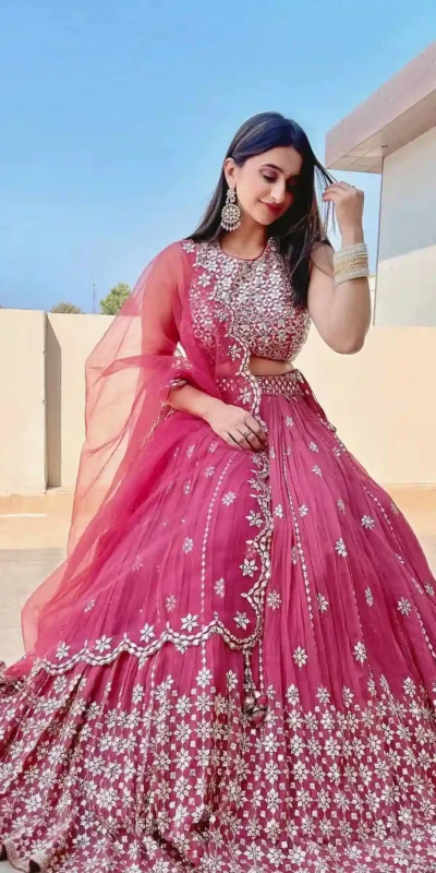 RTC 6295 Pink Lehenga : Georgette Work : Embroidery And Heavy 9mm Sequins Work Wedding Wear Pink Lehenga Wedding, Events @1999/- | Bollywood Lehenga, Creative Lehenga, Designer Lehenga, Embroidered Lehenga, Lehenga, Party Wear Lehenga