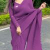 DF Pleated Violet Saree : Georgette Work : Pleating Work On All Over Saree Blouse : Heavy Georgette Party Wear, Festive @1799/- | Bollywood Sarees, Creative Sarees, Designer Sarees, Embroidered Sarees, Party Wear Sarees, Sarees