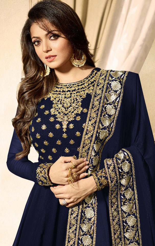 LT 1703 Blue Color: Blue Fabrics: Banglory Silk + Faux Georgette & Codding Embroidery work Dupatta:- Heavy Net + Codding and Sequine Embroidary Work | Anarkali Suits, Bollywood Anarkali, Creative-Anarkali, Designer Anarkali, Embroidered Anarkali, Party Wear Anarkali