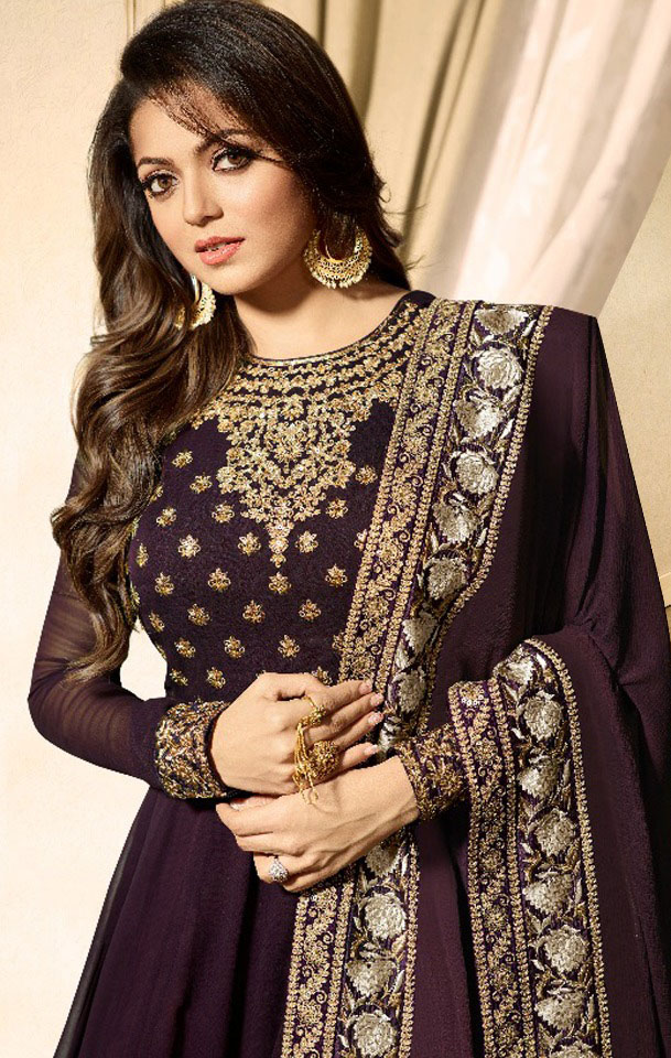 LT 1703 Brown Color: Brown Fabrics: Banglory Silk + Faux Georgette & Codding Embroidery work Dupatta:- Heavy Net + Codding and Sequine Embroidary Work | Anarkali Suits, Bollywood Anarkali, Creative-Anarkali, Designer Anarkali, Embroidered Anarkali, Party Wear Anarkali