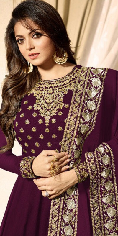 LT 1703 Purple Color: Purple Fabrics: Banglory Silk + Faux Georgette & Codding Embroidery work Dupatta:- Heavy Net + Codding and Sequine Embroidary Work | Anarkali Suits, Bollywood Anarkali, Creative-Anarkali, Designer Anarkali, Embroidered Anarkali, Party Wear Anarkali