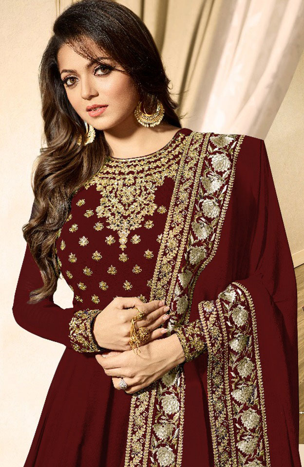 LT 1703 Red Color: Red Fabrics: Banglory Silk + Faux Georgette & Codding Embroidery work Dupatta:- Heavy Net + Codding and Sequine Embroidary Work | Anarkali Suits, Bollywood Anarkali, Creative-Anarkali, Designer Anarkali, Embroidered Anarkali, Party Wear Anarkali