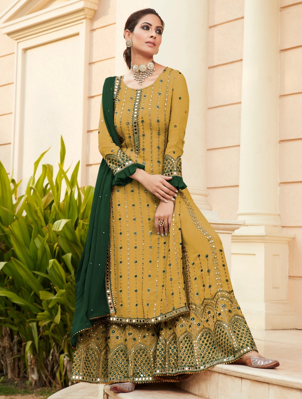 FC 9704 Yellow Top : Georgette Work : Embroidery Work, Mirror Work Wedding, Festive, Events Black Georgette Embroidered Sharara @2099 | Casual Suits, Creative suits, Designer Suits, Palazzo Suits, Party Wear Suits, Salwar suit, Straight Suits