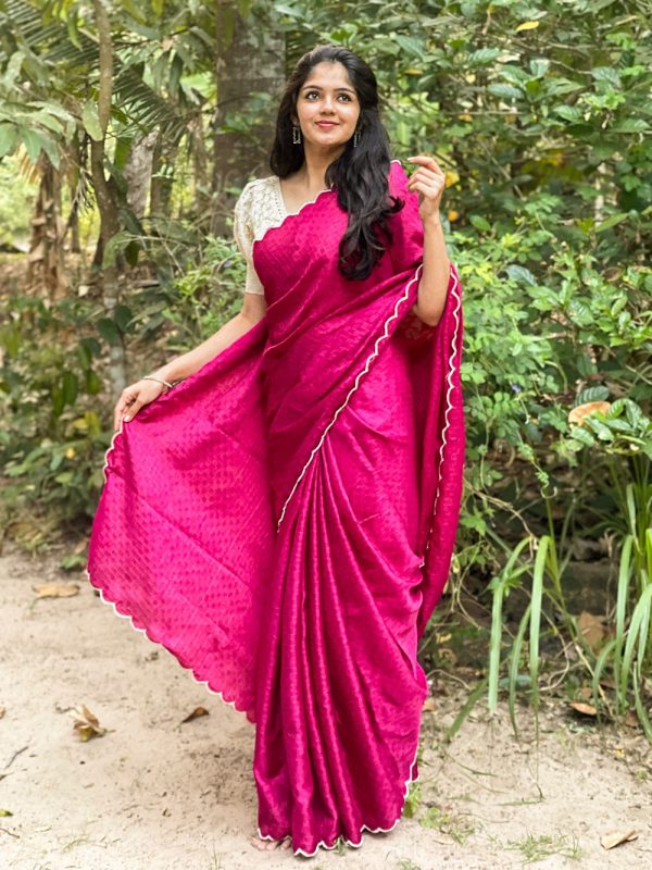 Aglow Pink Color Gadwall Chex Arca Work Blouse(Stitched) Saree