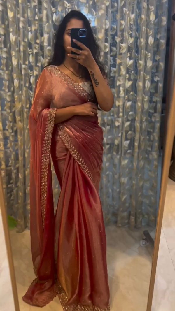 Alluring Peach Color Jimmy choo Thread Sequence Work Saree