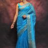 Artful Blue Nylon Organza Jacquard Multi Embroidered Saree