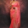 Artful Pink Nylon Organza Jacquard Multi Embroidered Saree