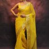 Artful Yellow Nylon Organza Jacquard Multi Embroidered Saree