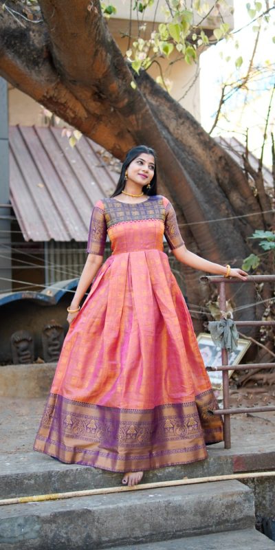 Attractive Pink Color Kanjivaram Silk Zari Weaving Work Gown