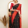 Brilliant Black Color Soft Lichi Silk Ordinary Design Pallu Saree